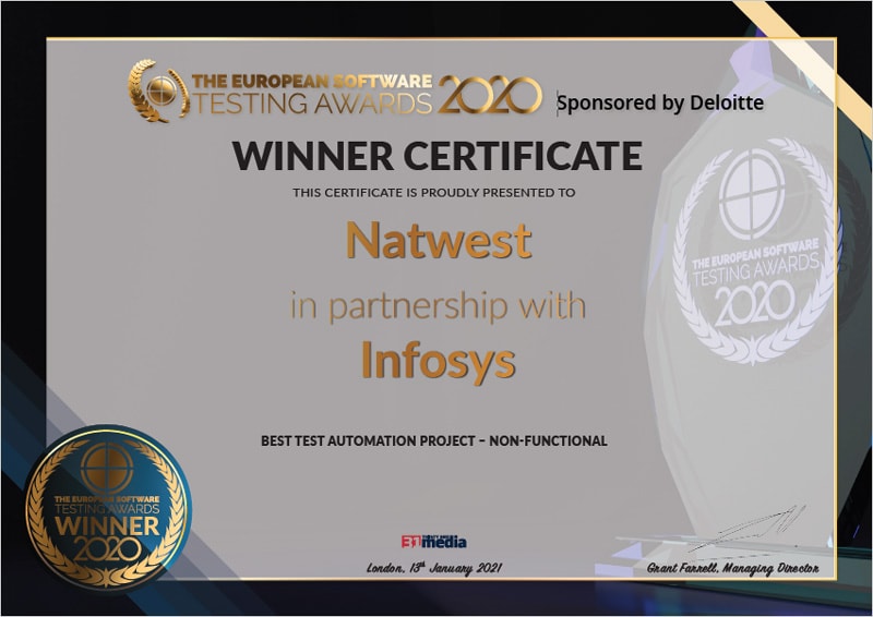 Infosys wins in two categories at the European Software Testing Awards 2020