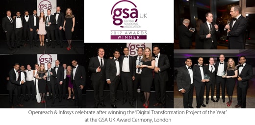 Openreach and Infosys win the 'Digital Transformation Project of the Year' award at the GSA UK Awards London, 2017