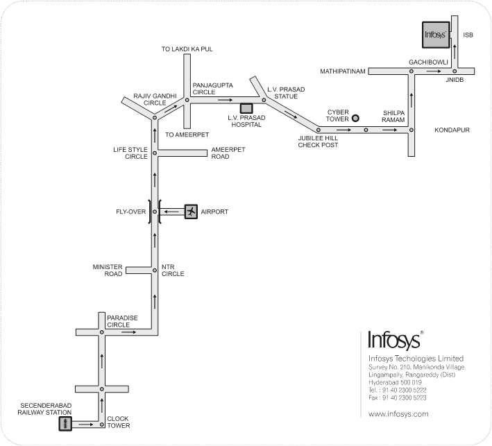 Route map to Infosys Hyderabad