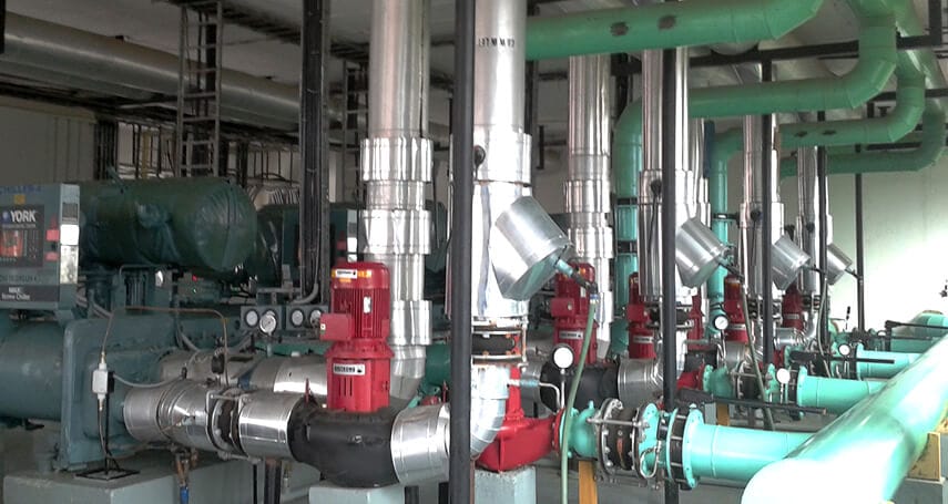 A retrofitted chiller plant using the sophisticated variable primary pumping system.